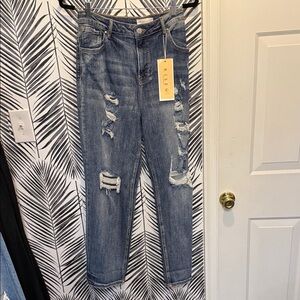 Classic Blue Distressed Straight Leg Jeans